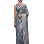 Women's Tissue Silk Silver Saree With Blouse Piece