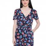 Women Polyester Short Sleeve Floral Print Playsuit