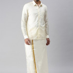 Men Cream-Coloured Pure Silk Dhoti 1