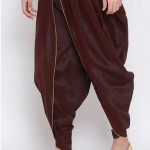 Contrast Trim Dupion Silk Dhoti Pant in Wine