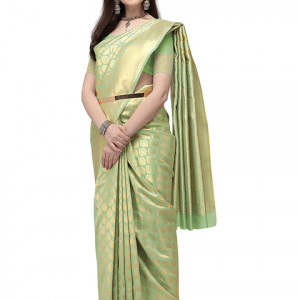 Women's Banarasi Silk Sarees With Zari Jacquard Work & Blouse Piece 1