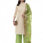 Women's Ethnic Beige Cotton Unstitched Suit Set