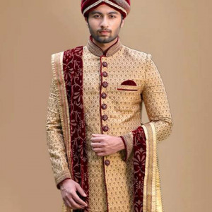 Aristocratic Fawn Groom Sherwani Suit