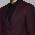 Burgundy Self-Design Slim Fit Formal Suit