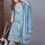 Women's Cotton Printed Anarkali Kurta with Palazzo & Dupatta Set with Handwork